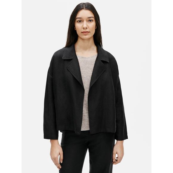 Eileen Fisher Tencel and Linen Slub Blend Black Blazer Jacket Size Large NWT - Picture 1 of 4